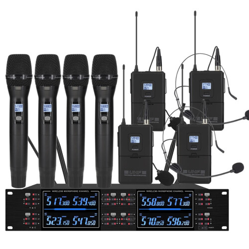8-Channel Professional Wireless Microphone System for Stage and Karaoke - High Frequency Handheld & Lavalier Mics