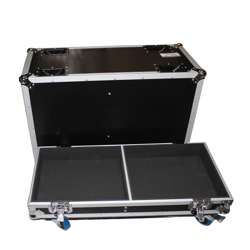 Universal Dual ATA Style Black Speaker Flight Case with Custom Wheels for Secure Equipment Storage