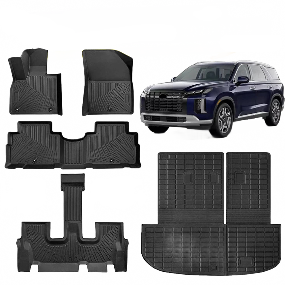 Hyundai Palisade 2022-2024 All-Weather Tpe Floor Mats & 3D Trunk Mats With Backrest Protector Accessories 313015066016