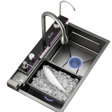 Elegant Black & Gold 304 Stainless Steel Honeycomb Kitchen Sink with Waterfall Drainer
