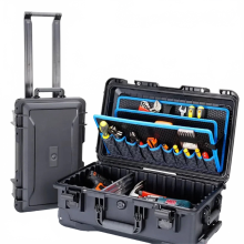 Heavy-Duty Rolling Tool Chest with Trolley Pocket for Electricians – Waterproof Outdoor Hard Case with Wheels & Organizer Compartments