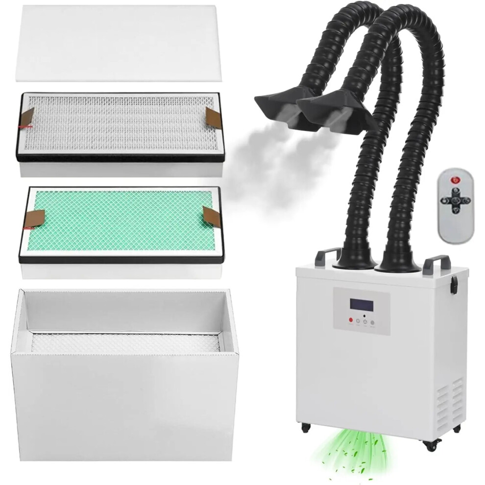 220W Dual-Tube Solder Fume Extractor With Smoke Prevention Fan For Soldering, Laser Engraving, And Wood Cutting 7445015374341