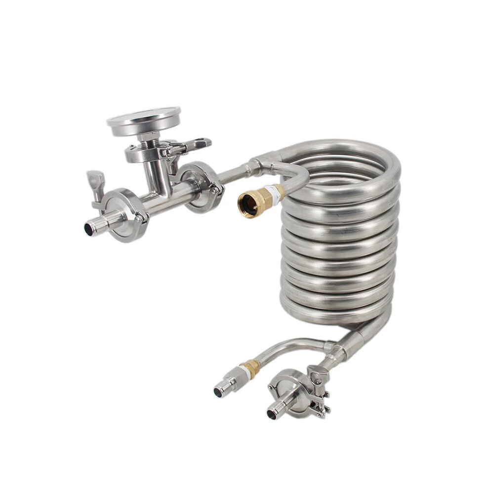 12Ft Compact Stainless Steel Counterflow Wort Chiller With Inline Thermometer & Quick Disconnects 313038299248