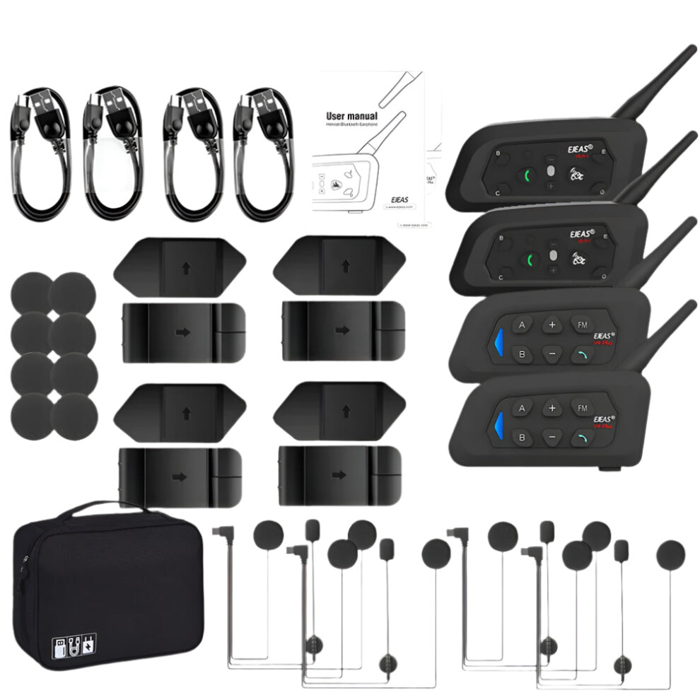 Ejeas V6 V4 Motorcycle Bluetooth Intercom Headset 3-Pack - 4 Riders, Simultaneous Talk, Duplex Communication, Waterproof 7445048670632