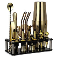 20-Piece Custom 800ml Stainless Steel Bartender Kit with Black Boston Cocktail Shaker & Acrylic Stand