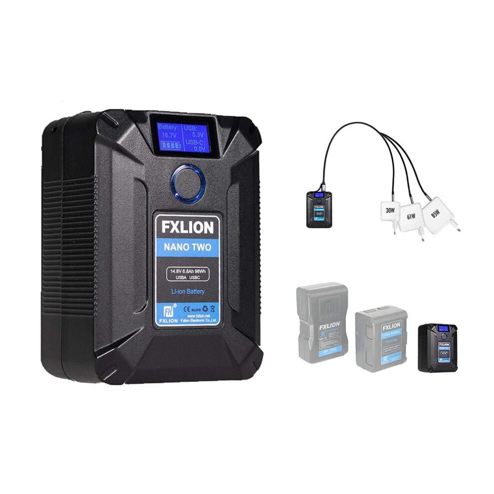 Fxlion Nano One Two Three V-Mount & Mount High-Capacity Battery With Wireless Charging And Usb-C/A Ports Gold 726084219847