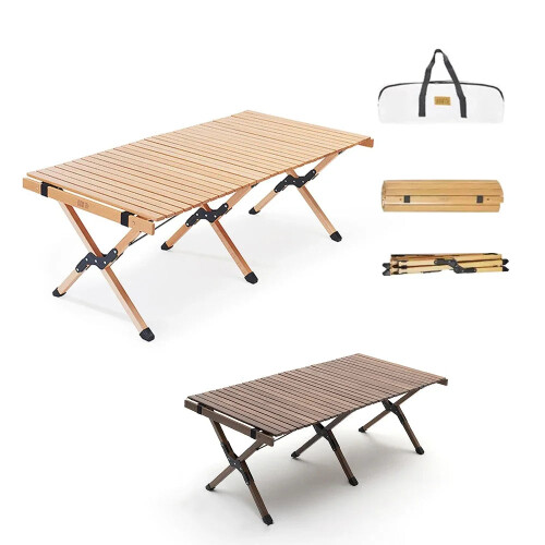 Compact Folding Wood Camping Table with Storage Bag - Multi-Functional Outdoor Picnic & Beach Table