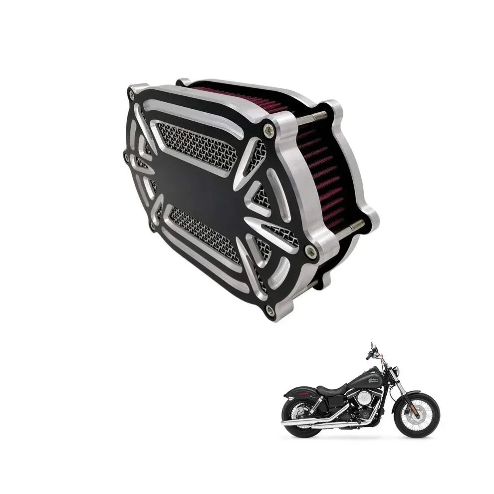 Cnc Cut Air Cleaner Intake Kit For Harley Dyna, Softail, And Touring Models (2000-2017) Black 7445023170157