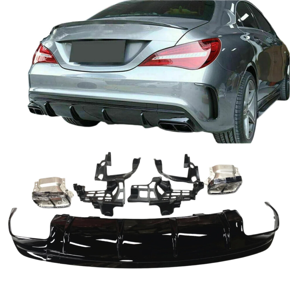 Mercedes-Benz Cla-Class W117/C117 Sport Rear Bumper Diffuser With Exhaust Muffler Tips & Bracket (2013-2019) 313050083054