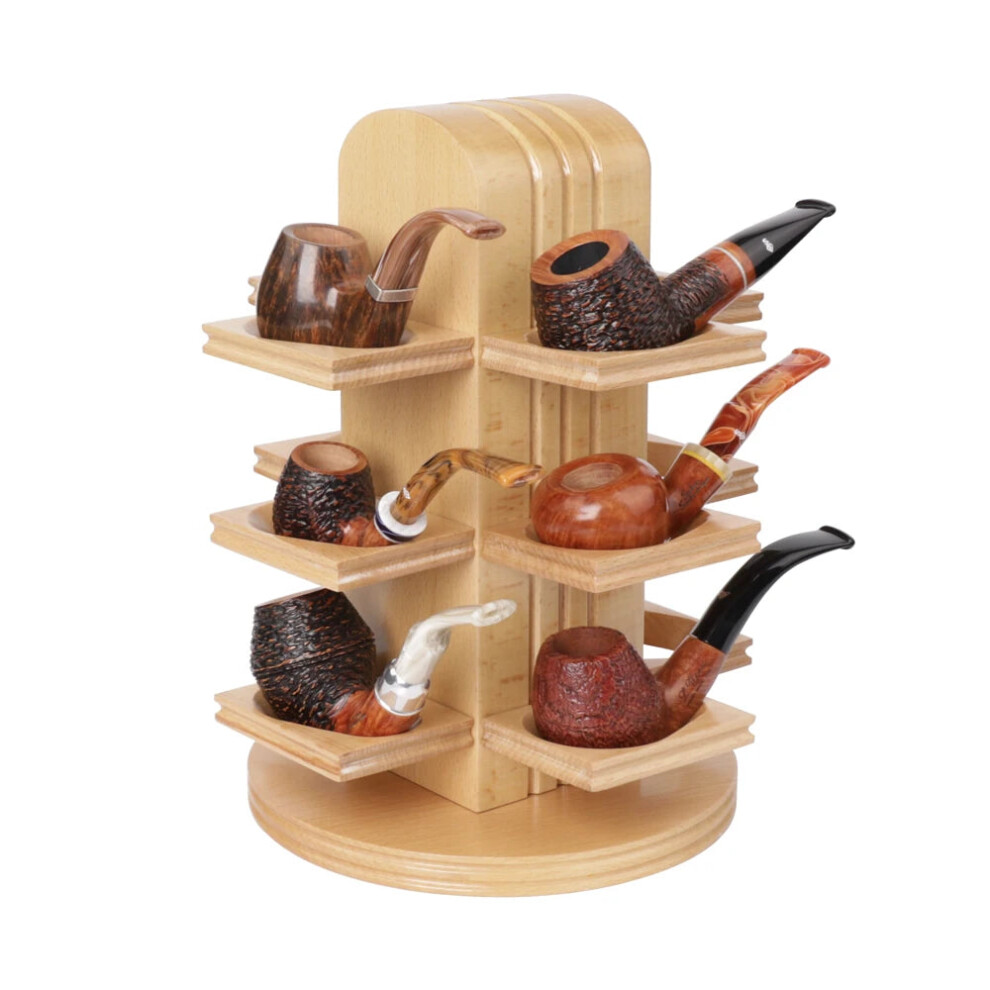 Elegant 12-Position Beech Wood Tobacco Pipe Rack - Rotatable & Removable Tabletop Ornament, Perfect Father's Day Gift 7445025356313