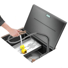 Nanometer Black Hidden Kitchen Sink - SUS 304 Stainless Steel, 4mm Thickness, Flip Cover, Handmade Design