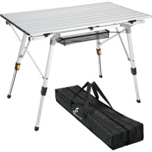 Adjustable Height Aluminum Folding Camping Table with Mesh Layer - Portable Roll-Up Design for Outdoor Picnic, Camp Kitchen, and Garden Use
