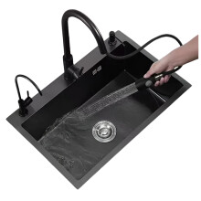 Nordic Black Nano Metal Kitchen Sink - Thickened Simple Design for Balcony and Restaurant Use