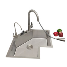 Compact Modern L-Shaped Stainless Steel Corner Kitchen Sink - I for Small Apartments