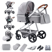 Luxurious 3-in-1 High Landscape Baby Stroller with Aluminum Frame - Portable Travel Pram for Newborns and Infants