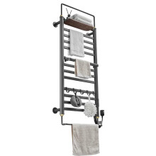 Sleek Walnut Wood & Carbon Fiber Wall-Mounted Electric Towel Warmer & Radiator