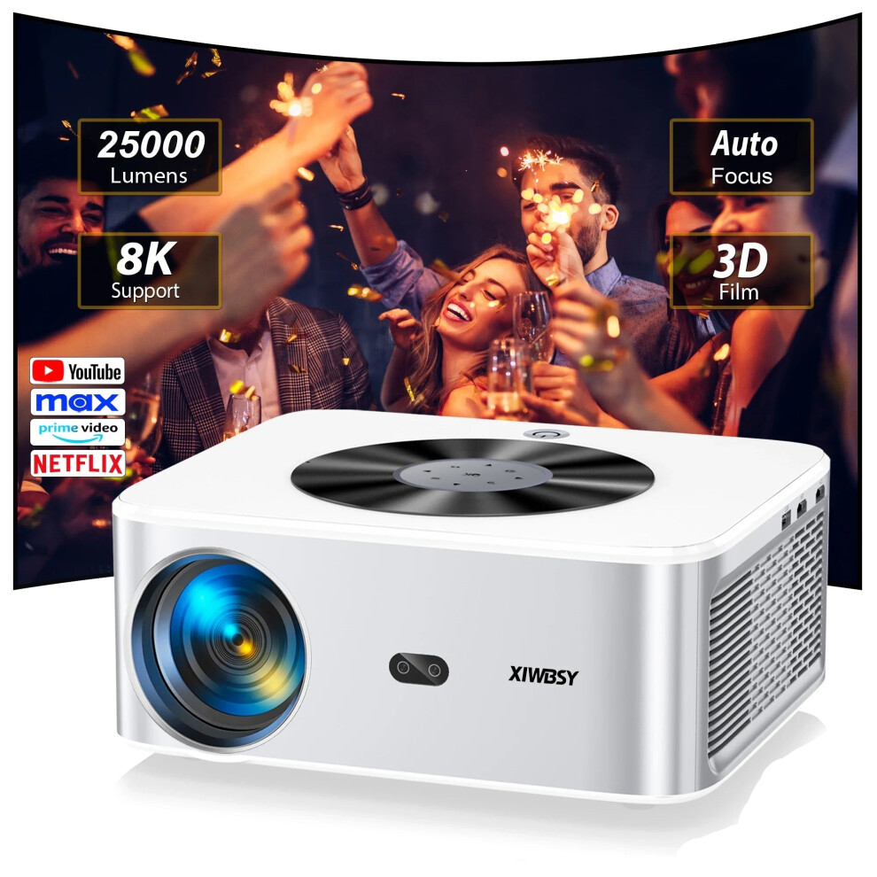 Xiwbsy 4K Android Projector - 25000 Lumens, 800 Ansi, Auto-Focus & Keystone, Home Cinema & Outdoor Smart Projector 726084274464