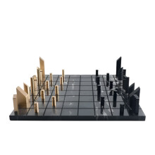 Elegant Geometric Marble Chess Set with Metal Pieces - Modern Artistry for Casual Play