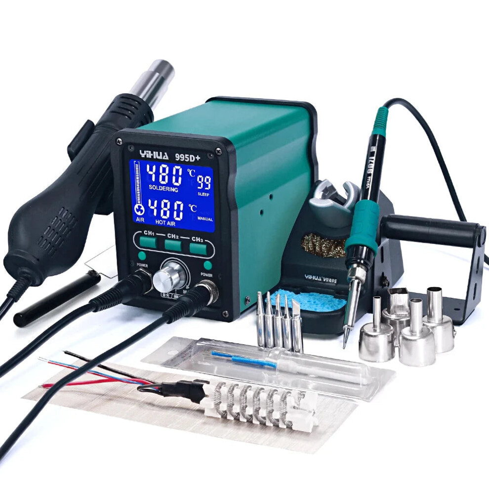 Yihua 995D 2-In-1 Soldering Station - 750W Digital Display Smd Rework Hot Air Gun & Solder Iron For Esd Welding & Desoldering Repair 313033991901