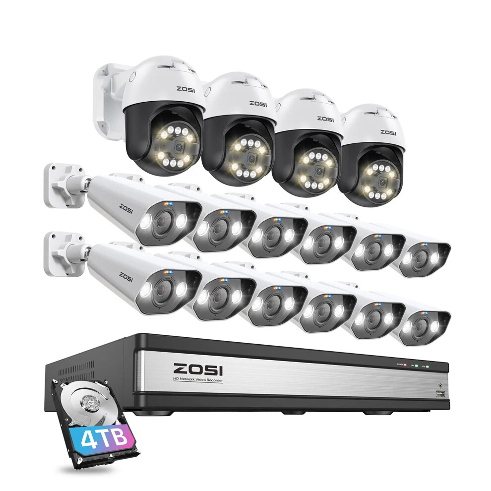 Zosi 16-Channel 5Mp Ptz Poe Security Ip Camera System With 4K 8Mp Nvr, Smart Face, Person & Vehicle Detection Cctv Surveillance Kit 313036888833