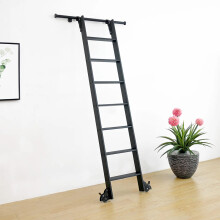221cm Home Office Sliding Library Ladder with 100cm Telescopic Hook & Rolling Track Kit