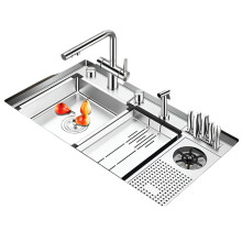 Premium SUS 304 Stainless Steel Handmade Brushed Large Cup Rinser Kitchen Sink with Stepped Design
