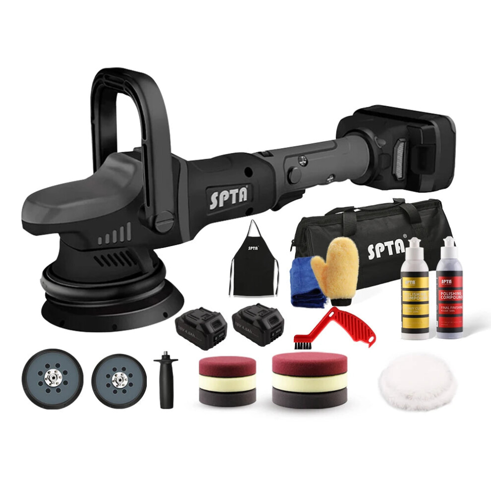 Spta 18V Cordless Dual Action Car Polisher, 5-Inch With 15Mm Orbit, Variable Speed & 4000Mah Battery 7445039064006