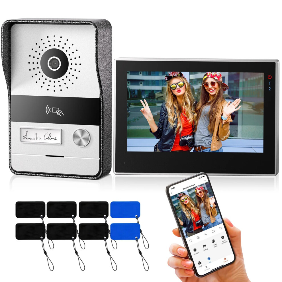 2-Wire Tmezon Wifi Video Doorbell Intercom With 7-Inch 1080P Touchscreen Monitor, App Control, Swipe Card & 4-In-1 Unlock Via Tuya App 7445029777718