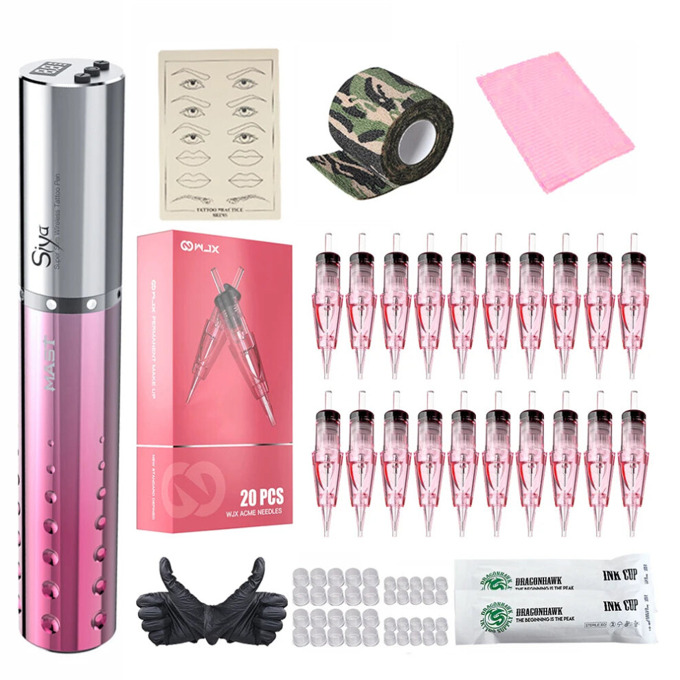 Wireless Tattoo Pen Kit with LED Display & Noir WJX 1RL Cartridge Needles for Permanent Makeup