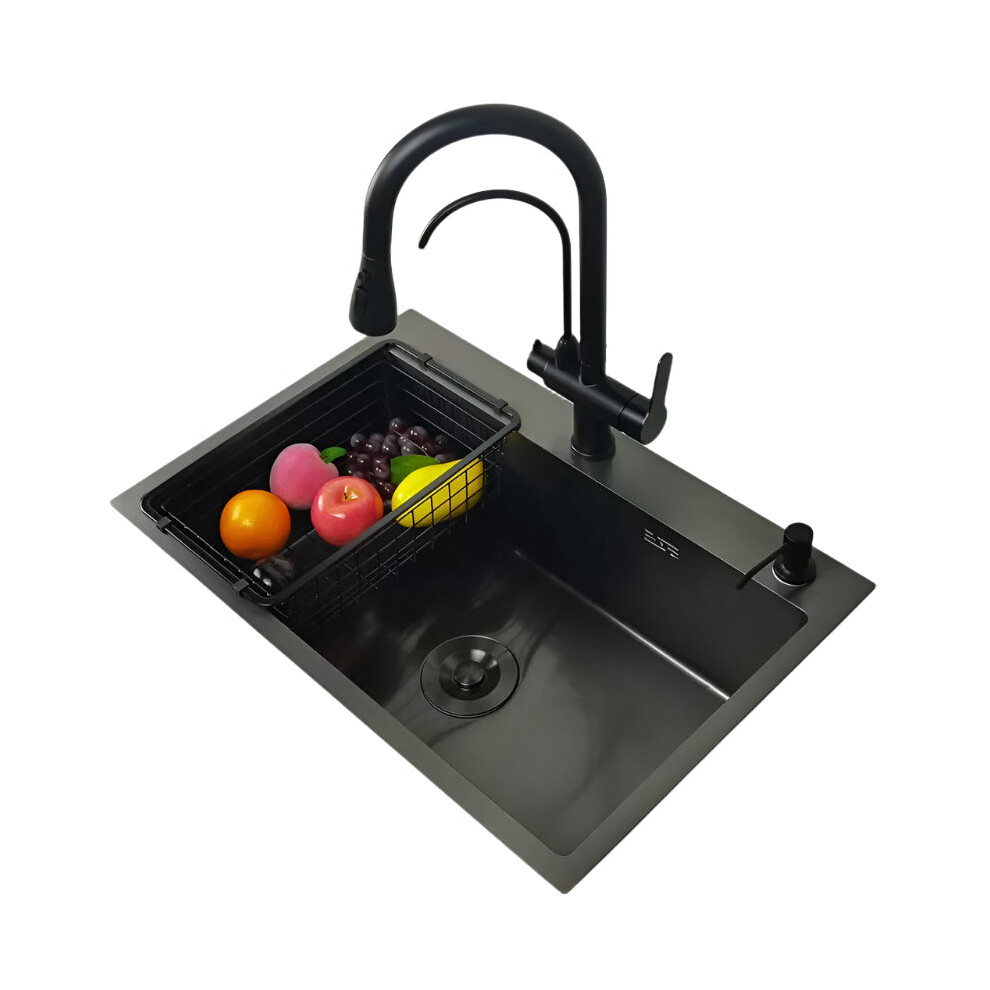 Luxury Matte Black Kitchen Sink - Versatile Above Counter Or Undermount Basin For Vegetable Washing - Dark Grey Kitchen Accessory 313111334361