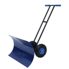 Adjustable Heavy Duty Metal Snow Pusher Shovel with Wheels for Driveways, Decks, Doorways, and Sidewalks