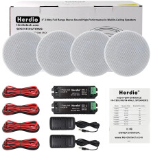 Herdio 320W 4-Inch Bluetooth Ceiling Speaker Set - 2-Way Flush Mount for Bathroom, Kitchen, Living Room & Office (4-Pack)