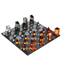 Elegant Geometric Crystal Chess Set with Clear Glass Pieces - Decorative Home Accessory