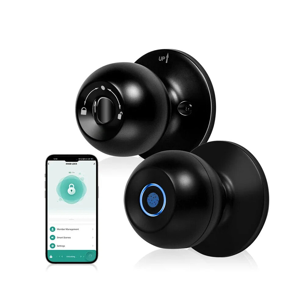Smart Fingerprint Door Lock With Brushed Nickel Handle - Privacy Mortice Knob & Tuya Ble App Control 313098049012