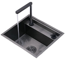 Nanometer Black Double Cover Hidden Kitchen Sink - 304 Stainless Steel Handmade Brushed Finish