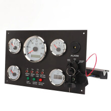 RV & Boat Engine Dash Instrument Panel - Engine Speed, Oil Level, Pressure, Water Temp & Voltage Display with Red Backlights