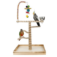 Deluxe Solid Wood Parrot Play Stand with Climbing Ladder and Game Pole