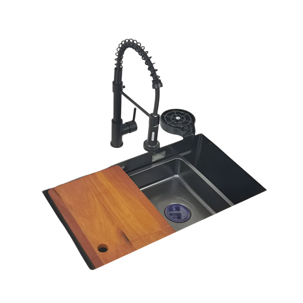 Sleek Matt Black 304 Stainless Steel Kitchen Sink Â Versatile Above Or Undermount Nano Washing Basin With Chopping Board & Cup Washer 313038199111