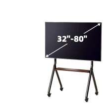 Adjustable Mobile TV Stand with Wood Shelf for 32-80 Inch Screens, Max VESA 600x500mm