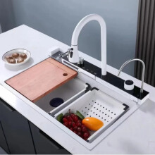 Nano White Multifunctional Stainless Steel Kitchen Sink with Digital Waterfall Faucet