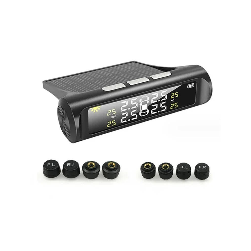 Solar-Powered Wireless Tpms With Hd Lcd Display & External Sensors 744759339775