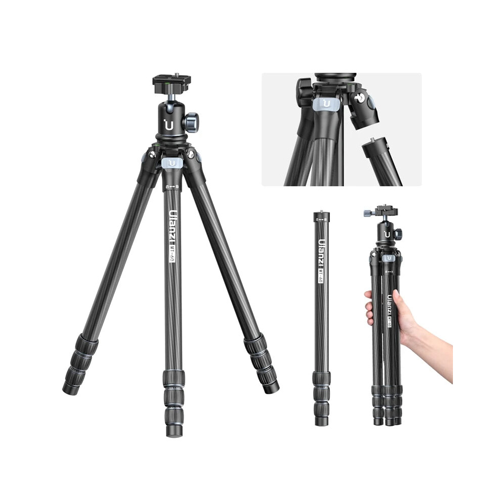 Ulanzi Mt-60 Carbon Fiber & Aluminum Travel Tripod With Arca Swiss Plate Ball Head For Smartphones & Dslr Cameras - Convertible To Monopod 313037137145