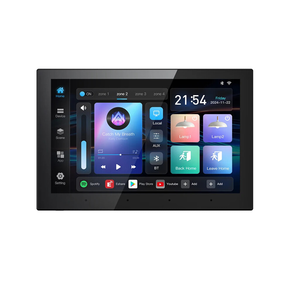 8-Inch Android 11 In-Wall Amplifier With 4-Zone Audio, 32Gb Touchscreen, Bluetooth Music Player & Tuya Smart Home Control Panel 7445041926927