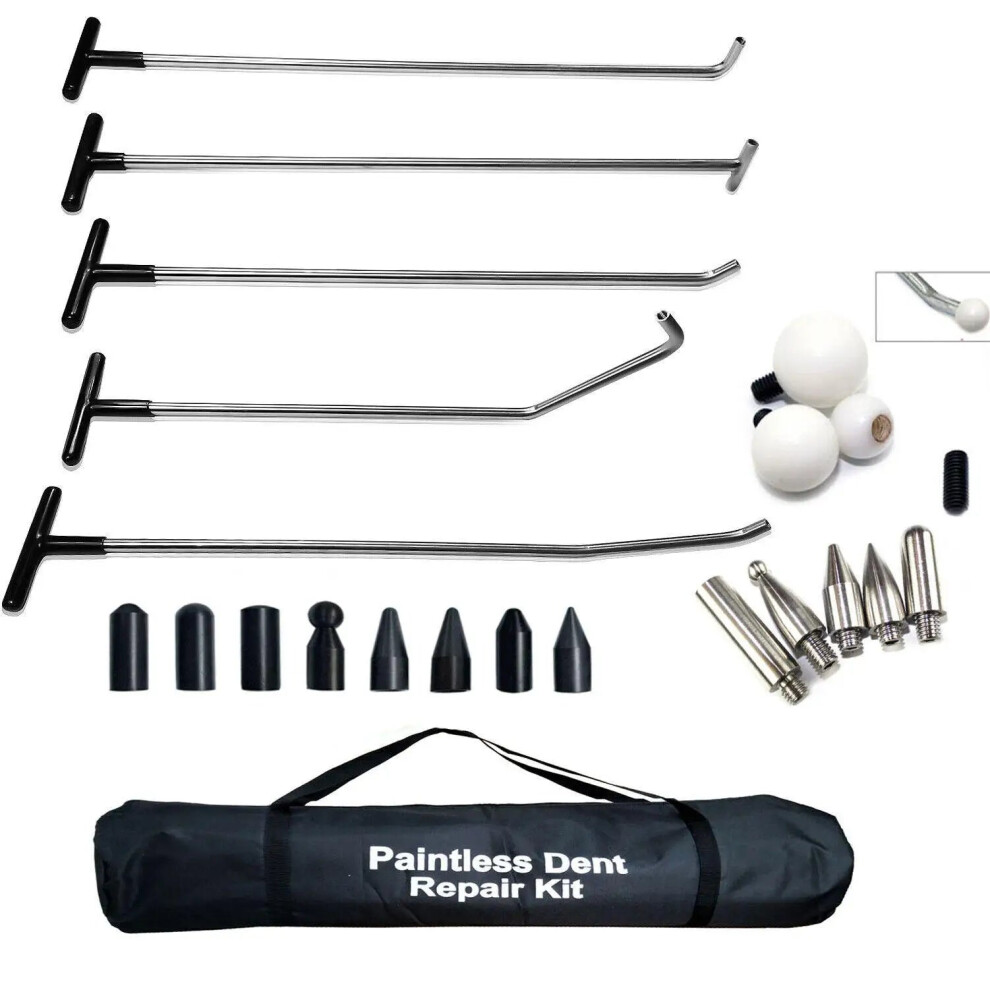 Automotive Crowbar Kit With Replaceable Metal Head For Paintless Dent Removal And Car Body Repair Black 744110819304