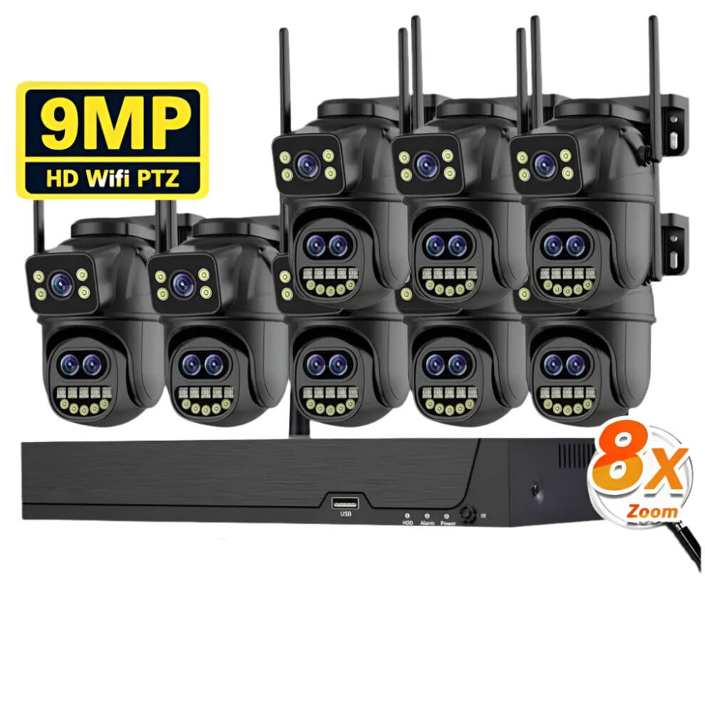 9Mp 5K Wifi Ip Camera With 8X Zoom & Dual Screens - Ptz Outdoor Surveillance Kit With 8Ch Wifi Nvr 7445051338338