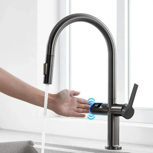 Smart Touchless Kitchen Faucet with Pull-Out Spray and Digital Temperature Control