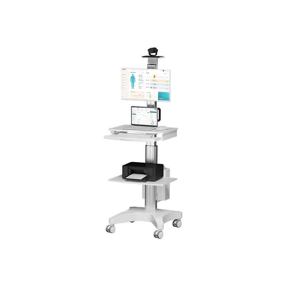 Mobile Monitor Stand with Wheeled Shelves for Warehouse & Nursing Carts - Versatile Computer & Notebook Holder