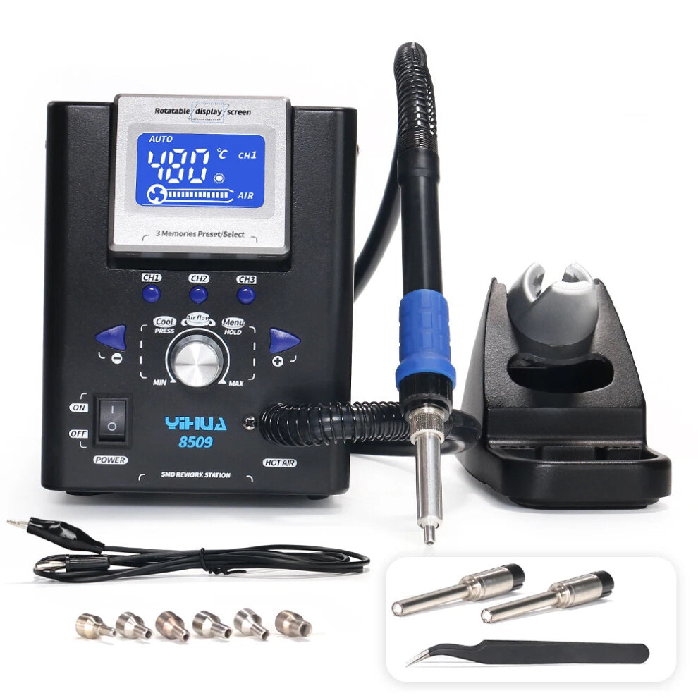 Yihua 8509 Micro Hot Air Gun Soldering Station - Adjustable Temperature Bga Rework Station With Multiple Nozzle Sizes 7445034814842