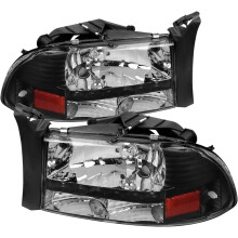 Sulinso LED DRL Headlights & Turn Signal Lamps for 97-04 Dodge Dakota & 98-03 Durango - Black, 2-Piece Set