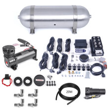 Complete Air Ride Suspension Kit: Universal 12V Solenoid Valve Block with 200 PSI Compressor, 3-Gallon Tank & 5-Display Pressure Gauge